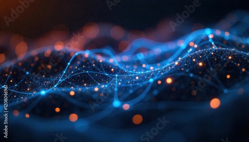 Abstract Flowing Data Visualization with Glowing Particles and Dynamic Wave Pattern
