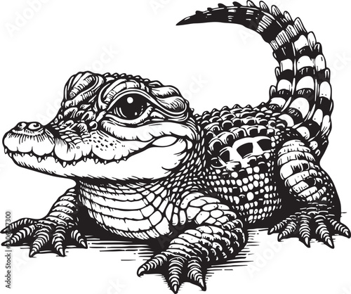 black and white crocodile drawing suitable for laser engraving and printing on various souvenirs