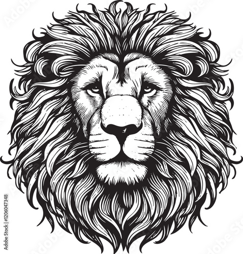 black and white drawing of a lion's head, suitable for laser engraving and printing on various souvenirs