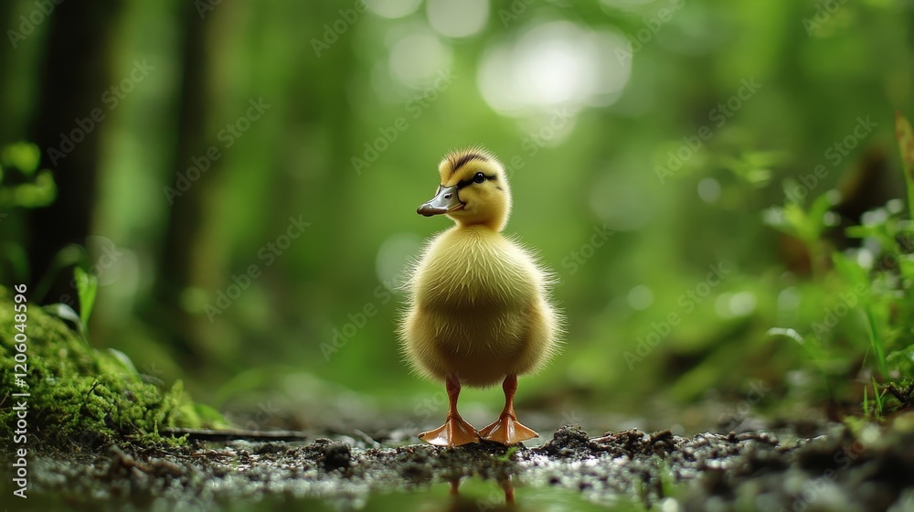 Close-Up of a Duck in a Forest Clearing on a Misty Morning Close-Up of a Duck in a Forest Clearing on a Misty Morning