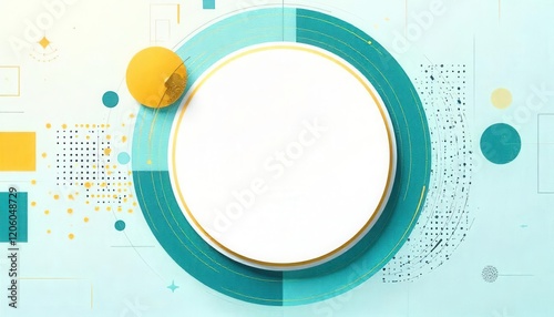Abstract Geometric Background with Circular Frame and Teal and Gold Accents