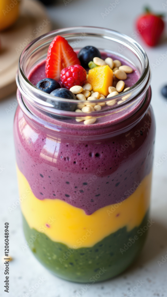 A layered smoothie jar topped with fresh berries and granola, symbolizing a healthy and detoxifying beverage. A layered smoothie jar topped with fresh berries and granola, symbolizing a healthy and detoxifying beverage.