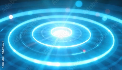 Abstract Glowing Concentric Circles: Futuristic Blue Energy Background