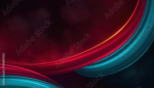 Abstract Glowing Curves: Red and Teal Dynamic Lines on Dark Background