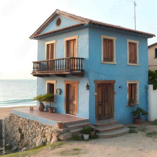 Una hermosa casa de dos pisos,junto al mar tranquilo photo