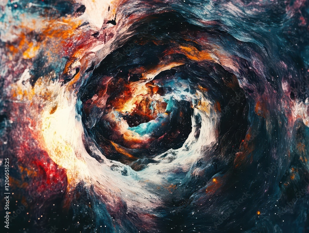 Fototapeta premium abstract digital artwork of cosmic nebula explosion, swirling colors in deep space, stars and galaxies emerging