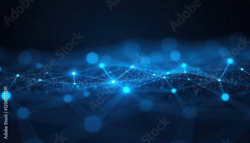 Abstract Glowing Network: Blue Nodes and Lines Representing Digital Connectivity and Innovation