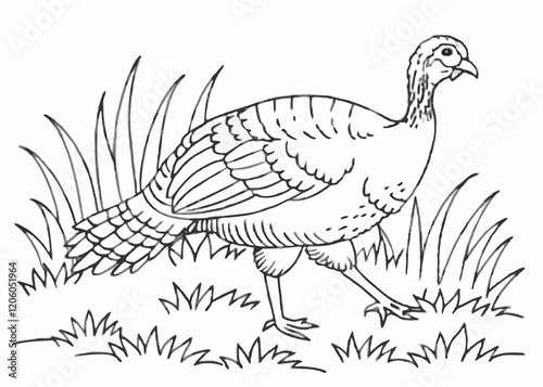 Turkey watercolor illustration. Hand drawn underwater element design Coloring page Design