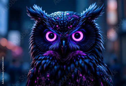 Close-up portrait of a neon owl photo