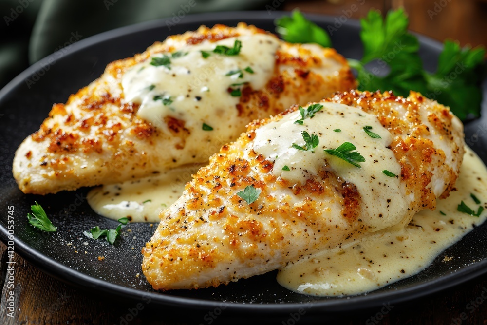Crispy Parmesan-Crusted Chicken with Alfredo Sauce