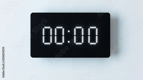 minute without time, Digital clock showing zero time on a simple white background with copy space