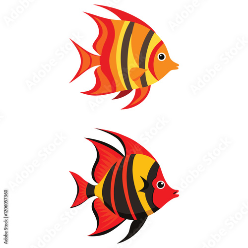  flame angelfish fish vector illustration set.