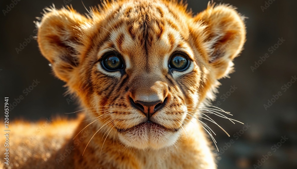 Obraz premium Close-Up of a Curious Lion Cub with Striking Eyes