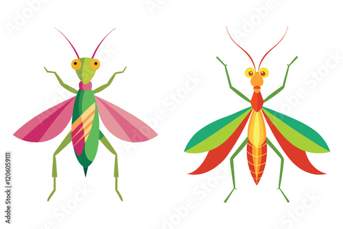 orchid mantis insect vector illustration set