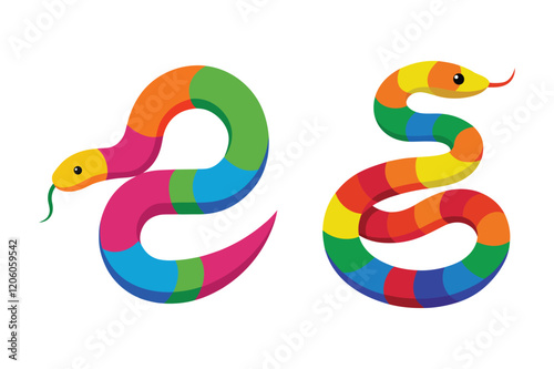 rainbow boa vector illustration set.