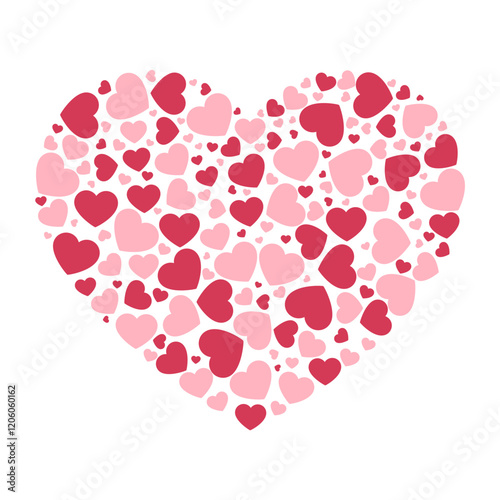 Beautiful heart with red and pink hearts inside isolated on white background. For design of cards for Valentine's Day, Mother's Day, T-shirt printing, mug design, party prints . Vector illustration.