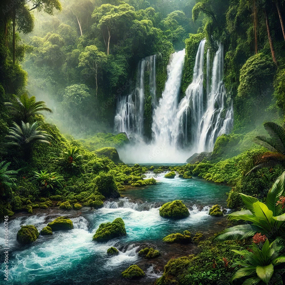Majestic Waterfall in Jungle Majestic Waterfall in Jungle