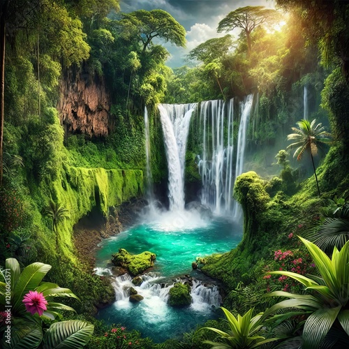 Majestic Waterfall in Jungle