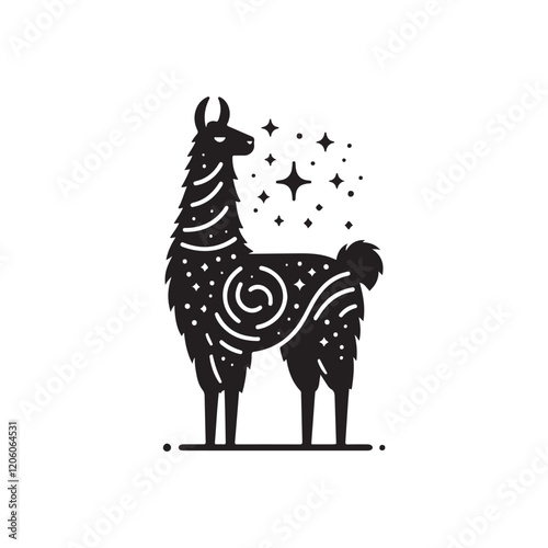 Black Color Llama silhouette design Vector Illustration, Solid White Background (2).eps