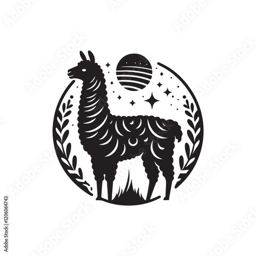 Black Color Llama silhouette design Vector Illustration, Solid White Background (14).eps