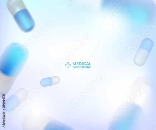 Medical background.blurred capsules. Painkillers, antibiotics, vitamins, amino acids, minerals, bio active additive, sports nutrition. Icons of medicament.