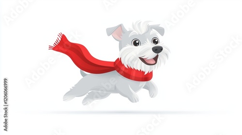 Playful Cartoon Dog with Red Scarf Joyfully Running in the Air photo