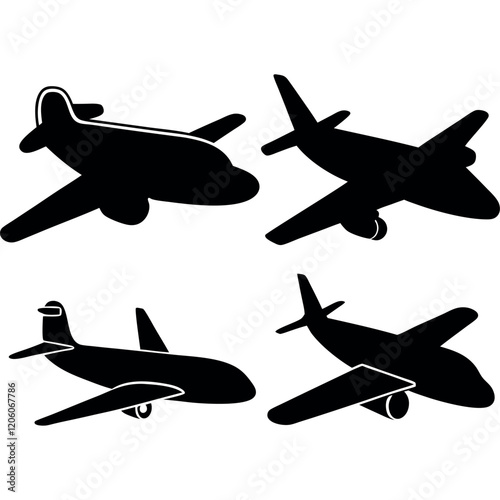 Plane icon set, plane silhouette vector,  Airplane icon vector, Flight transport symbol.