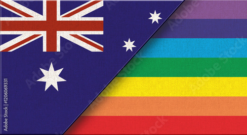 Flags of Australia and LGBTQ. Two Flags Together Australian and LGBTQ photo