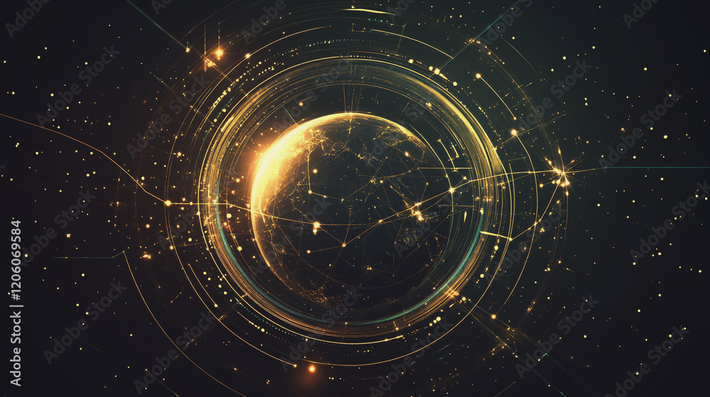 Obraz premium Abstract background with Colorful circle lines. Digital future technology . Abstract business connection of lines from nodes innovation of communication in the network.