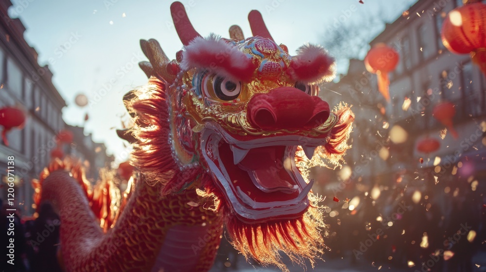Red dragon with gold head and red tail Red dragon with gold head and red tail
