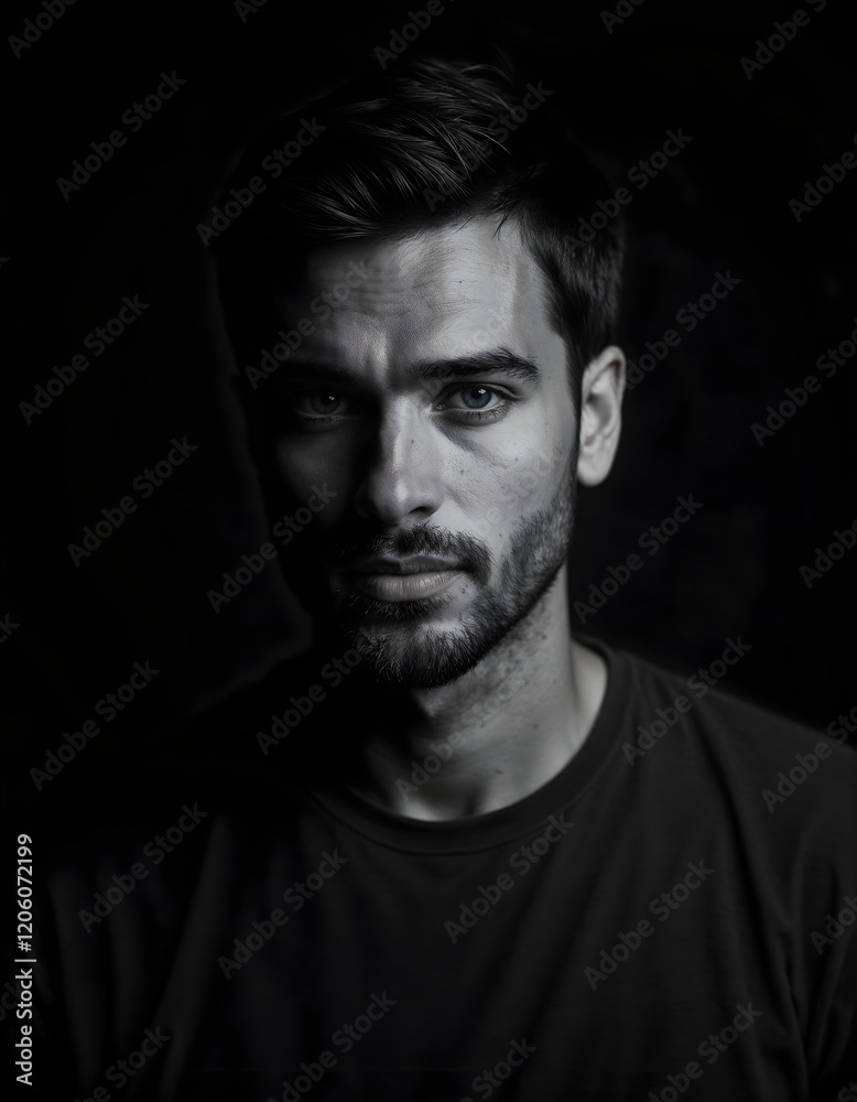 Portrait of a man: Black and white image. Portrait of a man: Black and white image.