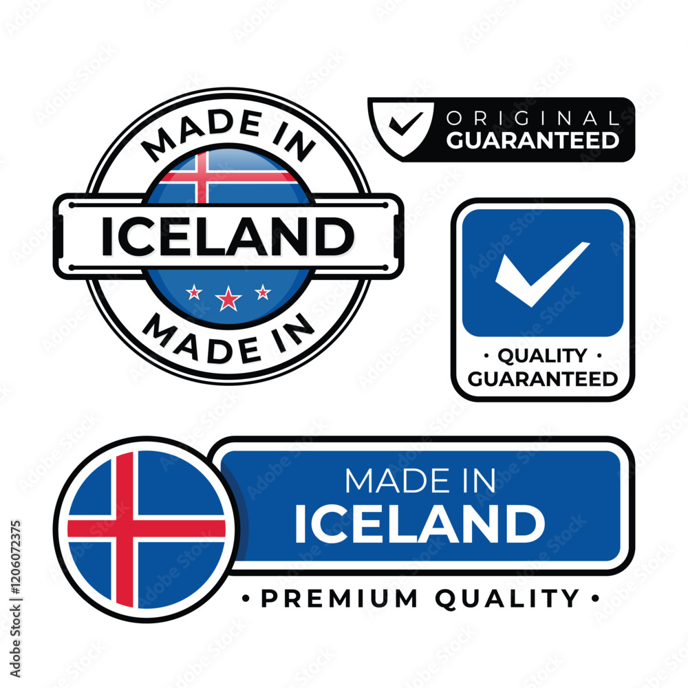 Badge bundle made in Iceland label icon emblem isolated on white background Badge bundle made in Iceland label icon emblem isolated on white background