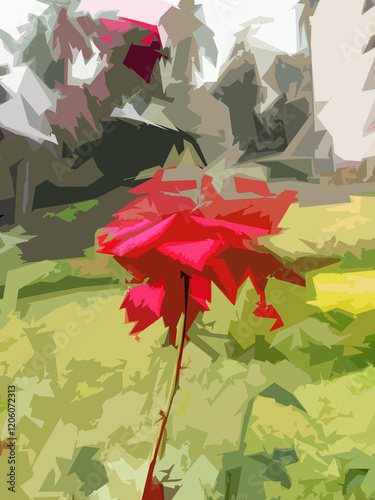 Red Flower in Green Field