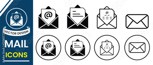 Mail icon, vector set. Envelope mail icon, vector illustration set. E-mail icon, Envelope illustration. Silhouette of mail, envelop icon, sign and symbol. Vector illustration.