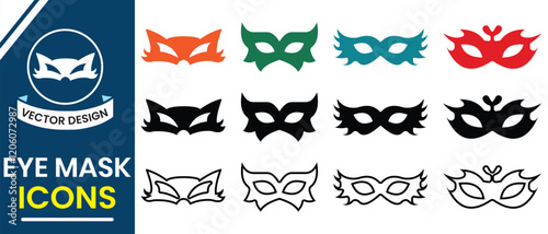 Eye mask, Face mask icon, vector illustration. Silhouette of  party, celebration, carnival mask icon, vector set.  Masquerade costume mask silhouette,  hidden face mask vector illustration.