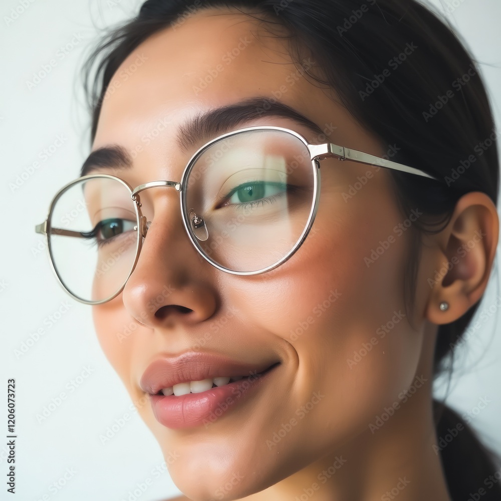 Hispanic Woman with Eyeglasses – An extreme close-up portrait of a Hispanic woman wearing eyeglasses, her skin silky and radiant, exuding elegance and intelligence. Hispanic Woman with Eyeglasses – An extreme close-up portrait of a Hispanic woman wearing eyeglasses, her skin silky and radiant, exuding elegance and intelligence.