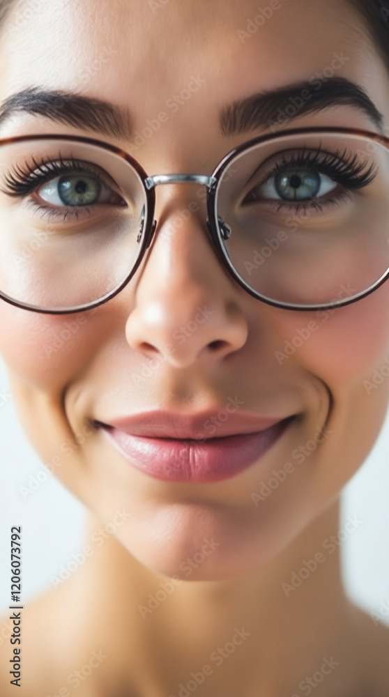 Hispanic Woman with Eyeglasses – An extreme close-up portrait of a Hispanic woman wearing eyeglasses, her skin silky and radiant, exuding elegance and intelligence. Hispanic Woman with Eyeglasses – An extreme close-up portrait of a Hispanic woman wearing eyeglasses, her skin silky and radiant, exuding elegance and intelligence.