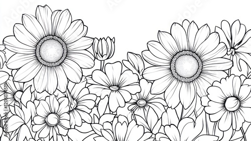 Wallpaper Mural Minimalist floral coloring page with stylized daisies for a relaxing creative activity Torontodigital.ca