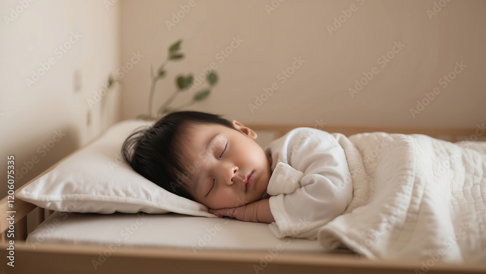 Sleeping child peacefully resting in a cozy bedroom setting during the afternoon Sleeping child peacefully resting in a cozy bedroom setting during the afternoon