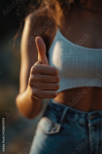 Person giving thumbs up photo