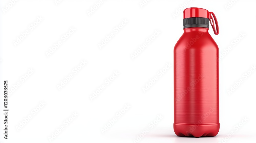 Bright Red Water Bottle on a Minimalist White Background Bright Red Water Bottle on a Minimalist White Background
