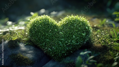 Heart of Nature Grassy Heart Shape Symbolizing Love on Contrasting Background with Copy space photo