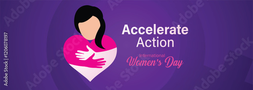 Accelerate action - International women's day concept poster. Woman sign illustration background. 2025 women's day campaign theme - #AccelerateAction