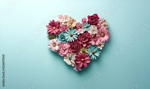Heartfelt Floral Arrangement, a vibrant bouquet of heart-shaped blossoms resting on a gentle pastel backdrop, exuding warmth and affection.