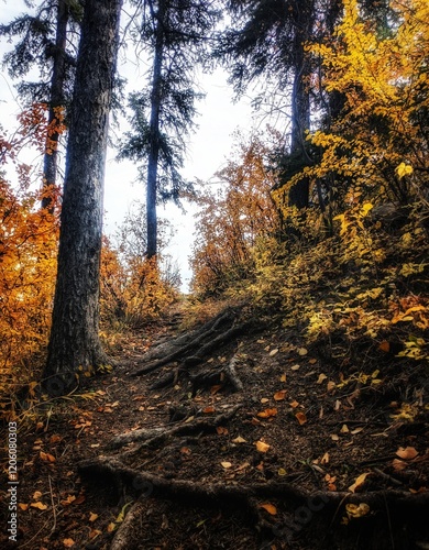 Autumn pathway: mystical forest trail