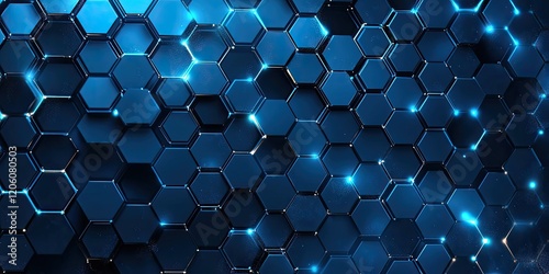 Futuristic Digital Hexagon Grid with Glowing Blue Lines and Depth Effect