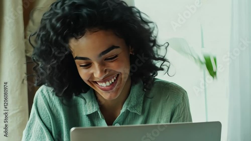 The Joyful Woman with Laptop photo