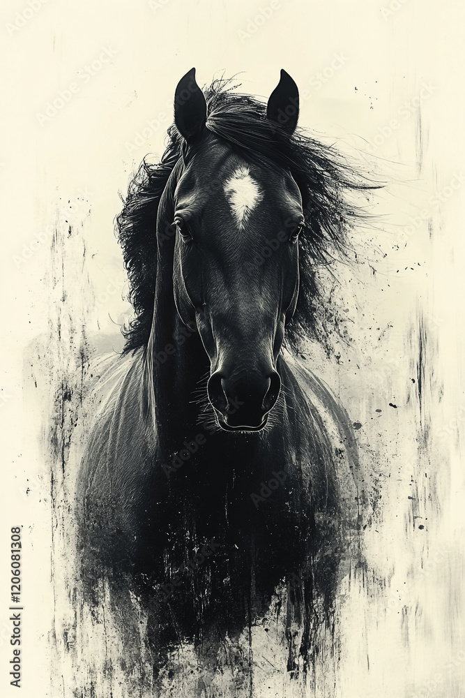 Obraz premium Majestic Black Horse Portrait Artistic Render