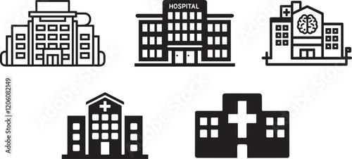 Hospital and medical health care Clinic Building icon silhouette vector illustration