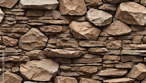 fSeamless Brown Rock Wall Texture Weathered Stones with Chipped Edges, Revealing the Intricate Textures and Geological Historyuu photo